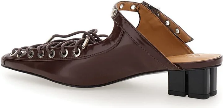 Brown Sandals With Pointed Toe Design And All-Over Laces In Eco Leather Woman - Image 3