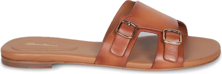 Brown Slide Buckles Sandals