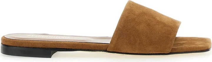 Brown Slide Sandals In Suede Woman