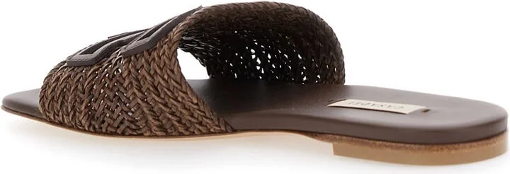 Brown Slide Sandals With Embossed Logo In Raffia Woman - Image 3