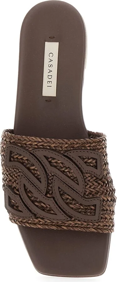 Brown Slide Sandals With Embossed Logo In Raffia Woman - Image 4