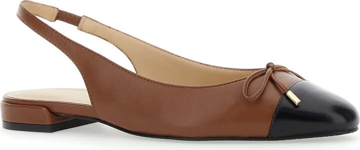 Brown Slingback Ballet Shoes With Cap Toe And Bow Detail In Leather Woman - Image 2