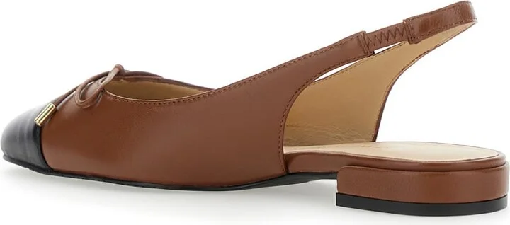 Brown Slingback Ballet Shoes With Cap Toe And Bow Detail In Leather Woman - Image 3
