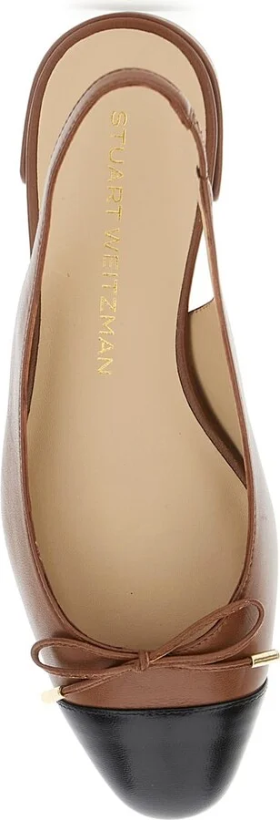 Brown Slingback Ballet Shoes With Cap Toe And Bow Detail In Leather Woman - Image 4