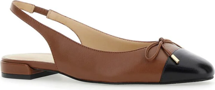 Brown Slingback Ballet Shoes With Cap Toe And Bow Detail In Leather Woman - Image 2