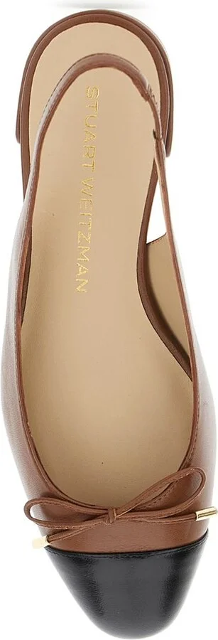Brown Slingback Ballet Shoes With Cap Toe And Bow Detail In Leather Woman - Image 4