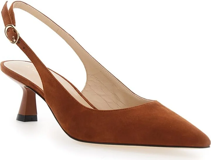 Brown Slingback Pumps With Medium Sculpted Heel In Suede Woman - Image 2