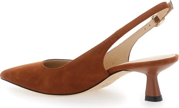 Brown Slingback Pumps With Medium Sculpted Heel In Suede Woman - Image 3
