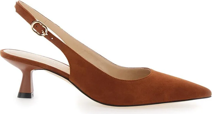 Brown Slingback Pumps With Medium Sculpted Heel In Suede Woman