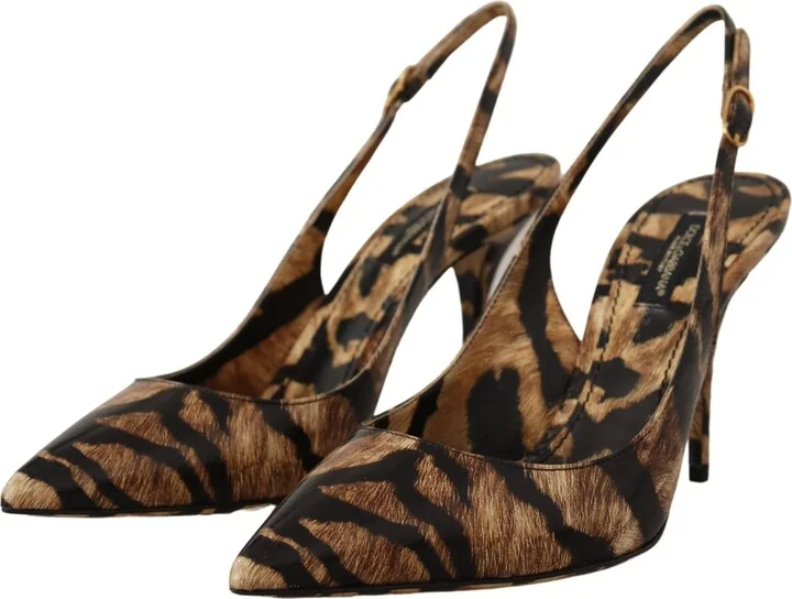 Brown Slingbacks Leather Tiger Women's Shoes - Image 2