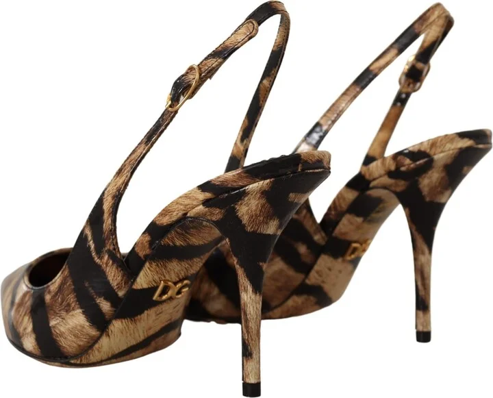 Brown Slingbacks Leather Tiger Women's Shoes - Image 3