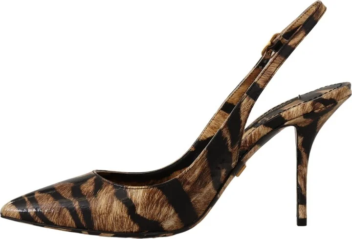Brown Slingbacks Leather Tiger Women's Shoes - Image 4