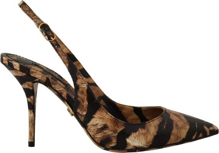 Brown Slingbacks Leather Tiger Women's Shoes