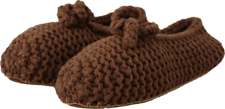 Brown Slip On Ballerina Flats Wool Knit Women's Shoes - Image 3