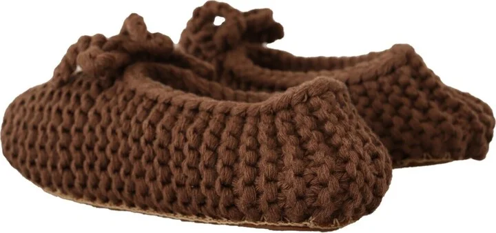 Brown Slip On Ballerina Flats Wool Knit Women's Shoes - Image 4