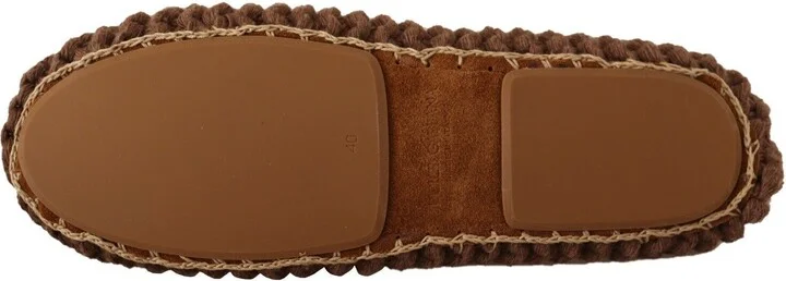 Brown Slip On Ballerina Flats Wool Knit Women's Shoes - Image 5