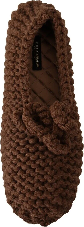 Brown Slip On Ballerina Flats Wool Knit Women's Shoes - Image 6