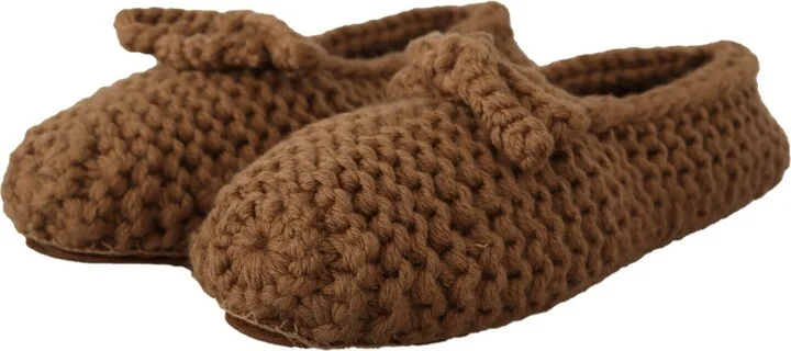 Brown Slip On Ballerina Flats Wool Knit Women's Shoes - Image 3