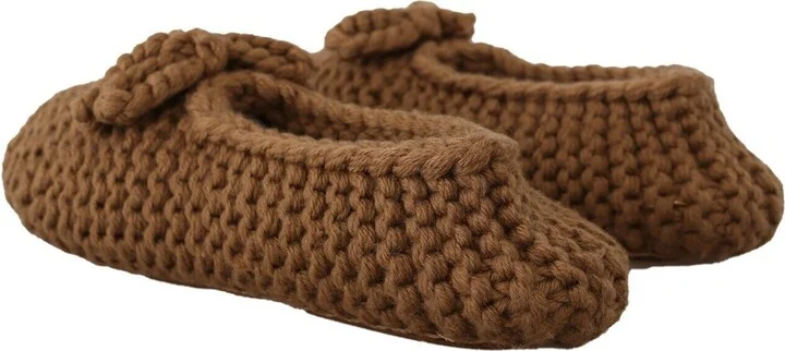 Brown Slip On Ballerina Flats Wool Knit Women's Shoes - Image 4