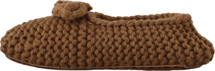 Brown Slip On Ballerina Flats Wool Knit Women's Shoes - Image 5