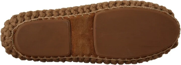 Brown Slip On Ballerina Flats Wool Knit Women's Shoes - Image 6