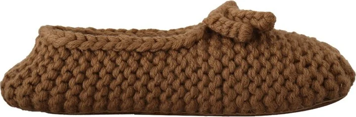 Brown Slip On Ballerina Flats Wool Knit Women's Shoes