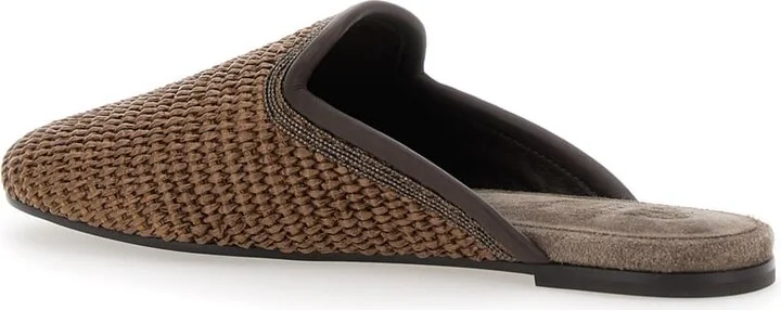 Brown Slip-on Sandals With Woven Design And Suede Lining In Cotton Blend Woman - Image 3