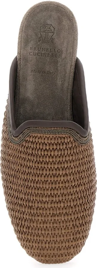 Brown Slip-on Sandals With Woven Design And Suede Lining In Cotton Blend Woman - Image 4