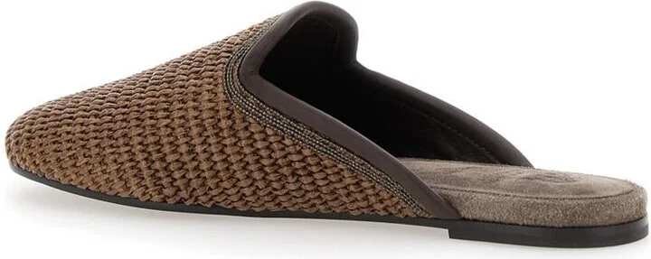 Brown Slip-On Sandals With Woven Design And Suede Lining In Cotton Blend Woman - Image 3