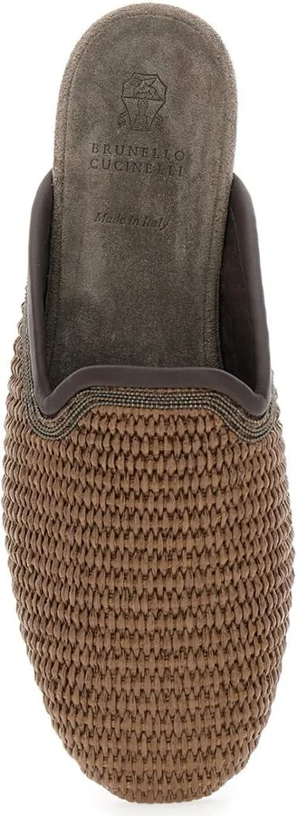 Brown Slip-On Sandals With Woven Design And Suede Lining In Cotton Blend Woman - Image 4