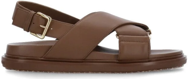 Brown Smooth Leather Sandals With Cross-Strap Design