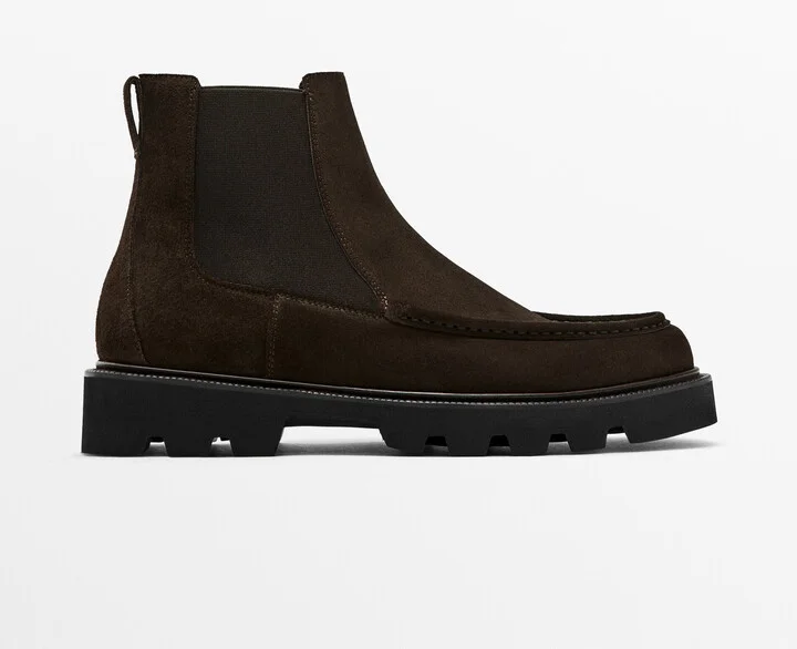 Brown Split Suede Chelsea Boots With Moc Toe Detail - Image 2