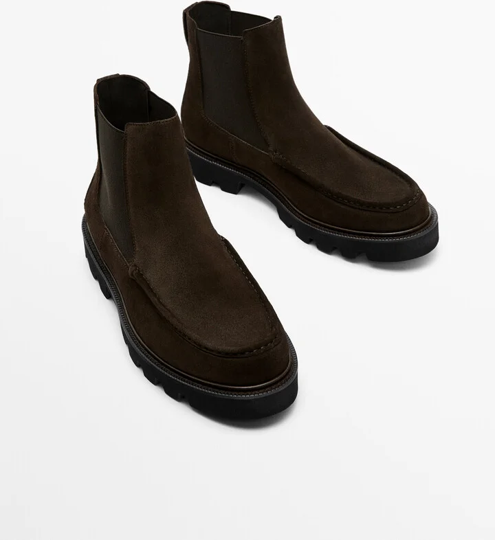 Brown Split Suede Chelsea Boots With Moc Toe Detail - Image 3