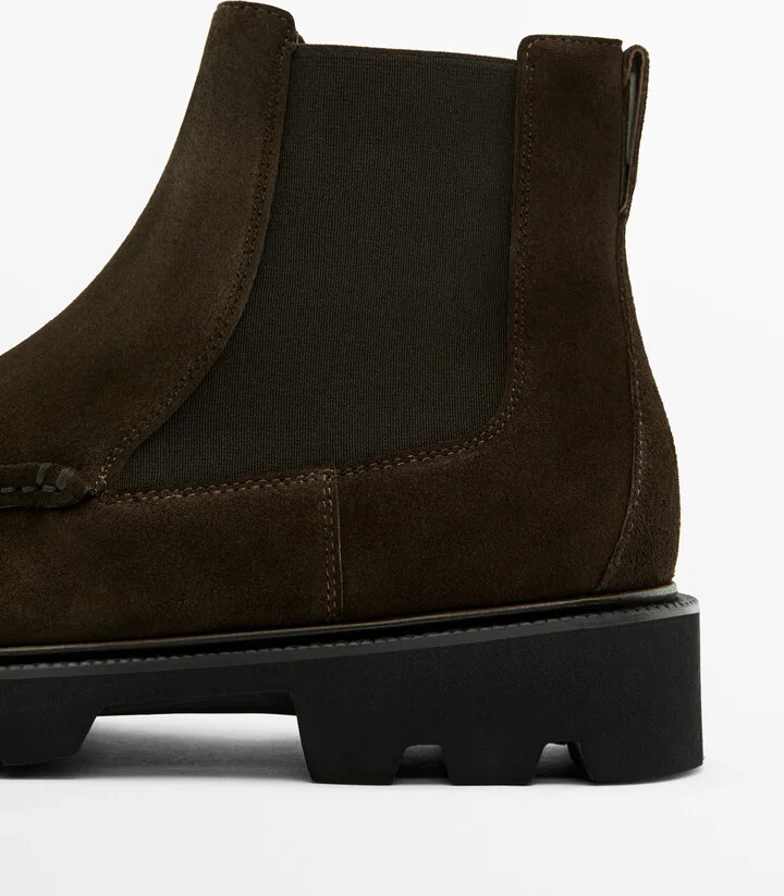 Brown Split Suede Chelsea Boots With Moc Toe Detail - Image 5