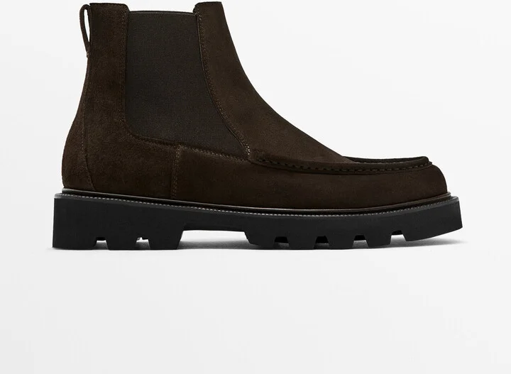 Brown Split Suede Chelsea Boots With Moc Toe Detail