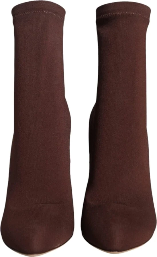 Brown Stiletto Heels Socks Ankle Boots Women's Shoes - Image 2