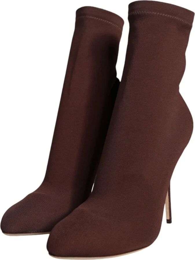Brown Stiletto Heels Socks Ankle Boots Women's Shoes - Image 3