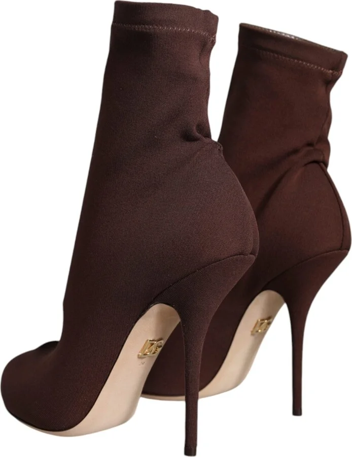 Brown Stiletto Heels Socks Ankle Boots Women's Shoes - Image 4