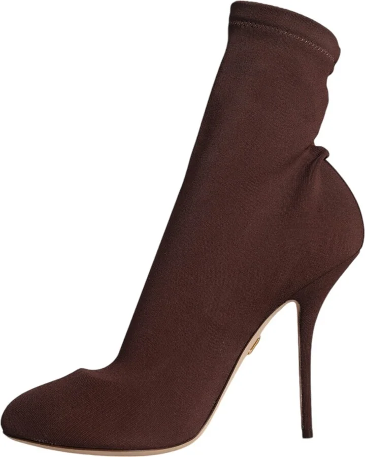 Brown Stiletto Heels Socks Ankle Boots Women's Shoes - Image 5