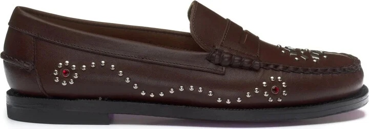 Brown Studded Moccasin With Hand-Sewn Vamp