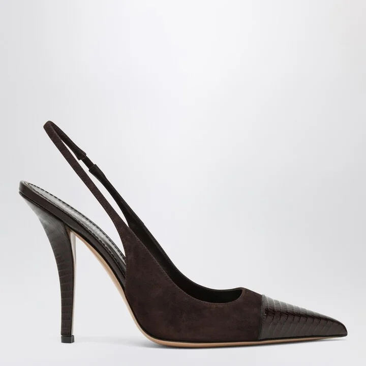 Brown suede and leather slingback
