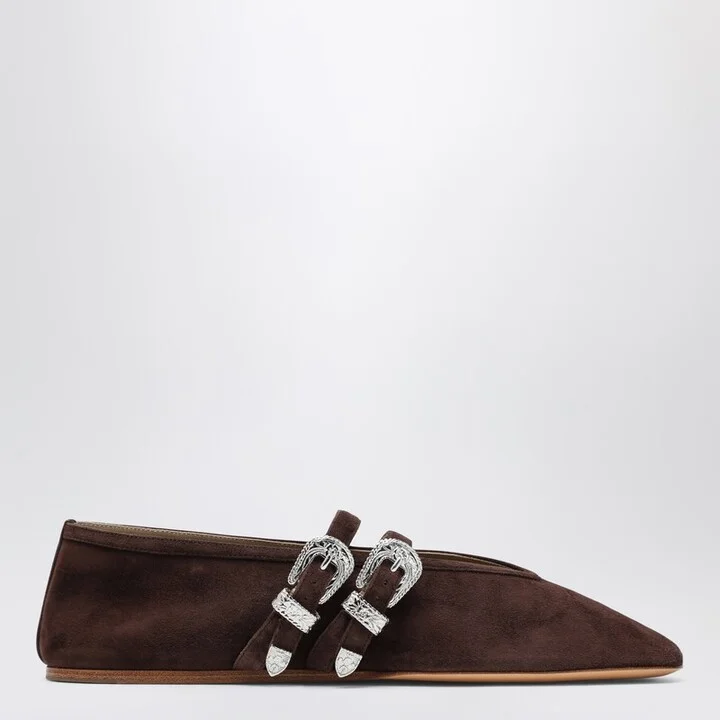 Brown suede Claudia ballet flats