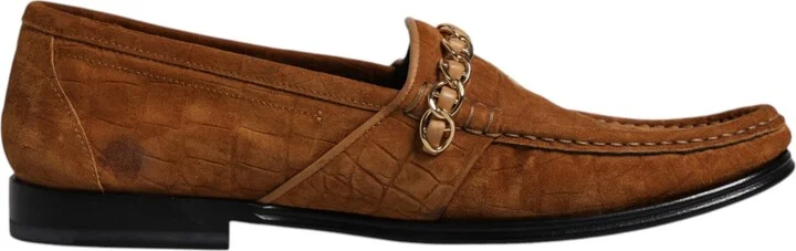 Brown Suede Leather Loafers Dress Men's Shoes (Pre-Owned)