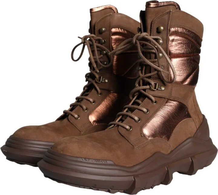 Brown Suede Leather Military Combat Men Boots Men's Shoes (Pre-Owned) - Image 3
