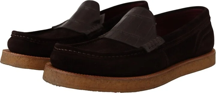 Brown Suede Leather Slip On Flats Moccasin Men's Shoes - Image 3