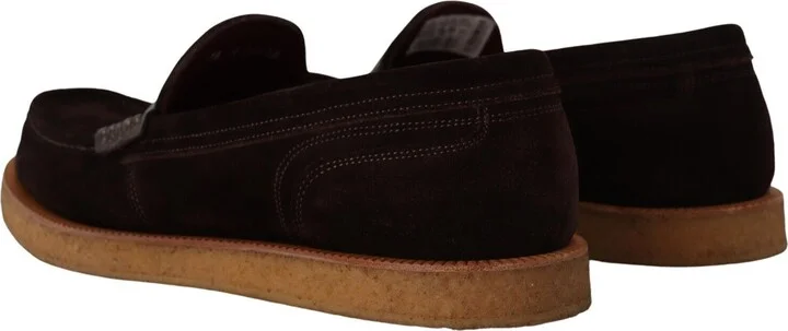 Brown Suede Leather Slip On Flats Moccasin Men's Shoes - Image 4