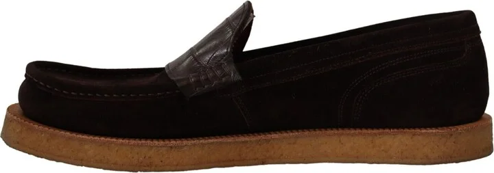 Brown Suede Leather Slip On Flats Moccasin Men's Shoes - Image 5