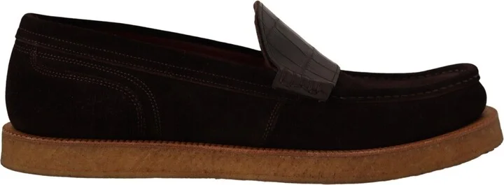 Brown Suede Leather Slip On Flats Moccasin Men's Shoes