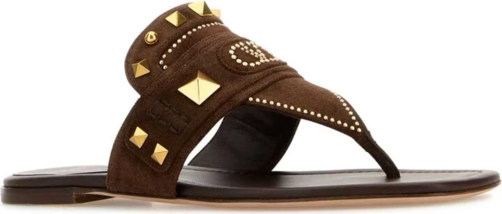 Brown Suede Plaster Caster Thong Slippers - Image 2