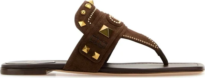 Brown Suede Plaster Caster Thong Slippers